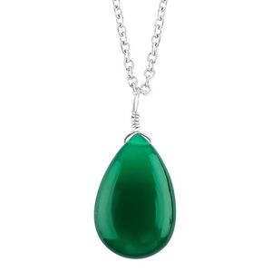 New Natural Green Chalcedony 925 Sterling Silver Handmade Water Drop Necklace
